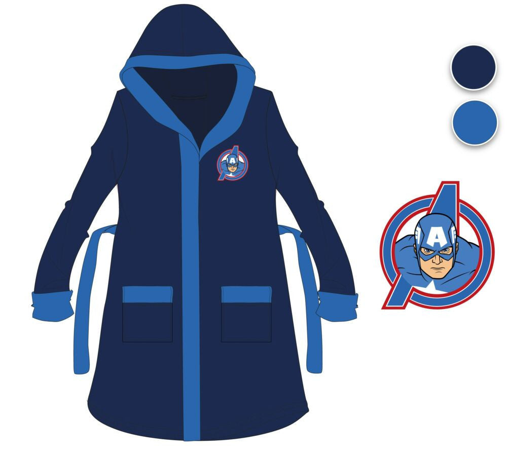 Avengers Hooded Cotton Robe for Kids - Navy Blue - 110-116