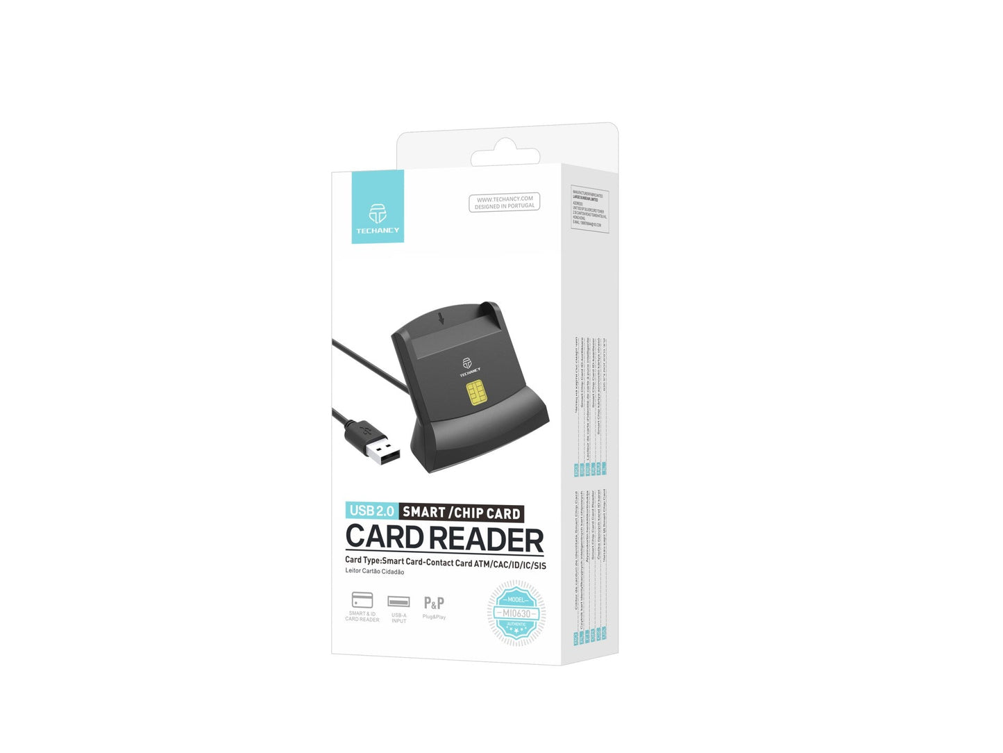 Techancy Leitor de cartão inteligente MI0630, interface USB 2.0, suporta vários tipos de cartões, compatível com vários sistemas, preto