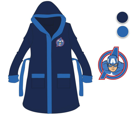 Avengers Hooded Cotton Robe for Kids - Navy Blue - 110-116