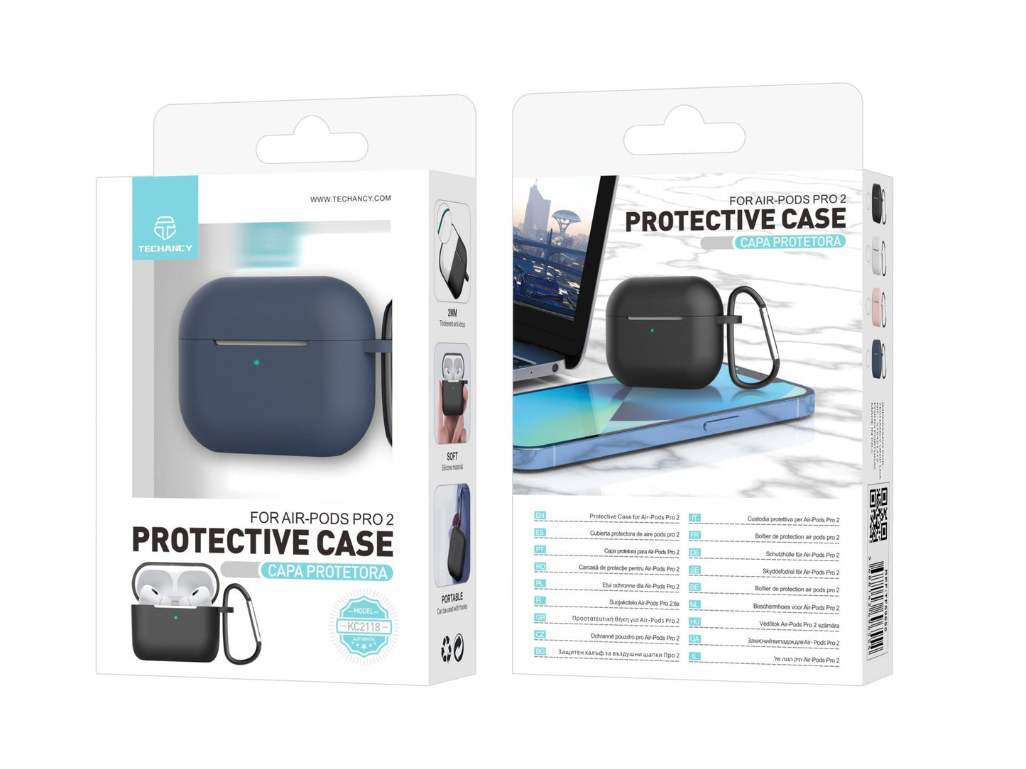 Capa protetora de silicone para auriculares Techancy, KC2118, compatível com AirPods Pro 2.ª geração, azul
