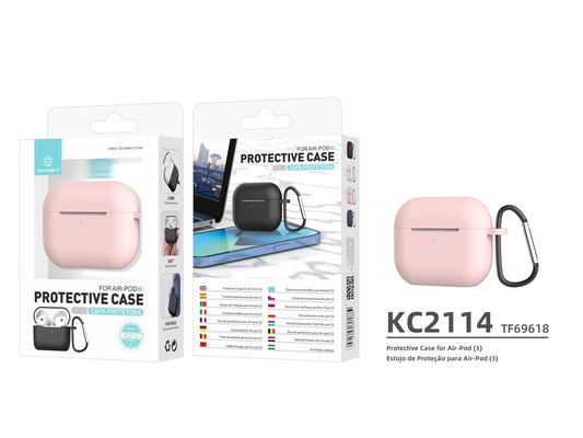 Capa protetora de silicone para auriculares Techancy, KC2114, compatível com AirPods de 3.ª geração, rosa