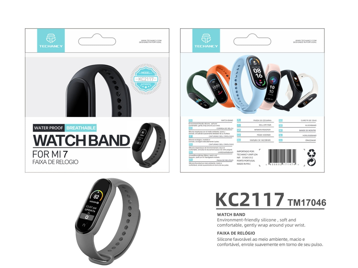 Techancy Pulseira De Silicone Cinzenta KC2107, Compatível Com A Mi7 Smart Band, Material De Silicone, Macio E Confortável.