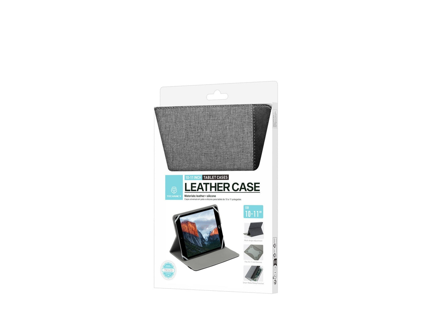 Techancy Capa Tablet TN1610 Universal Para 10-11 Polegadas Couro Silicone Ajustavel Multiangulos Faixa Elastico Antiderrapante Cinza