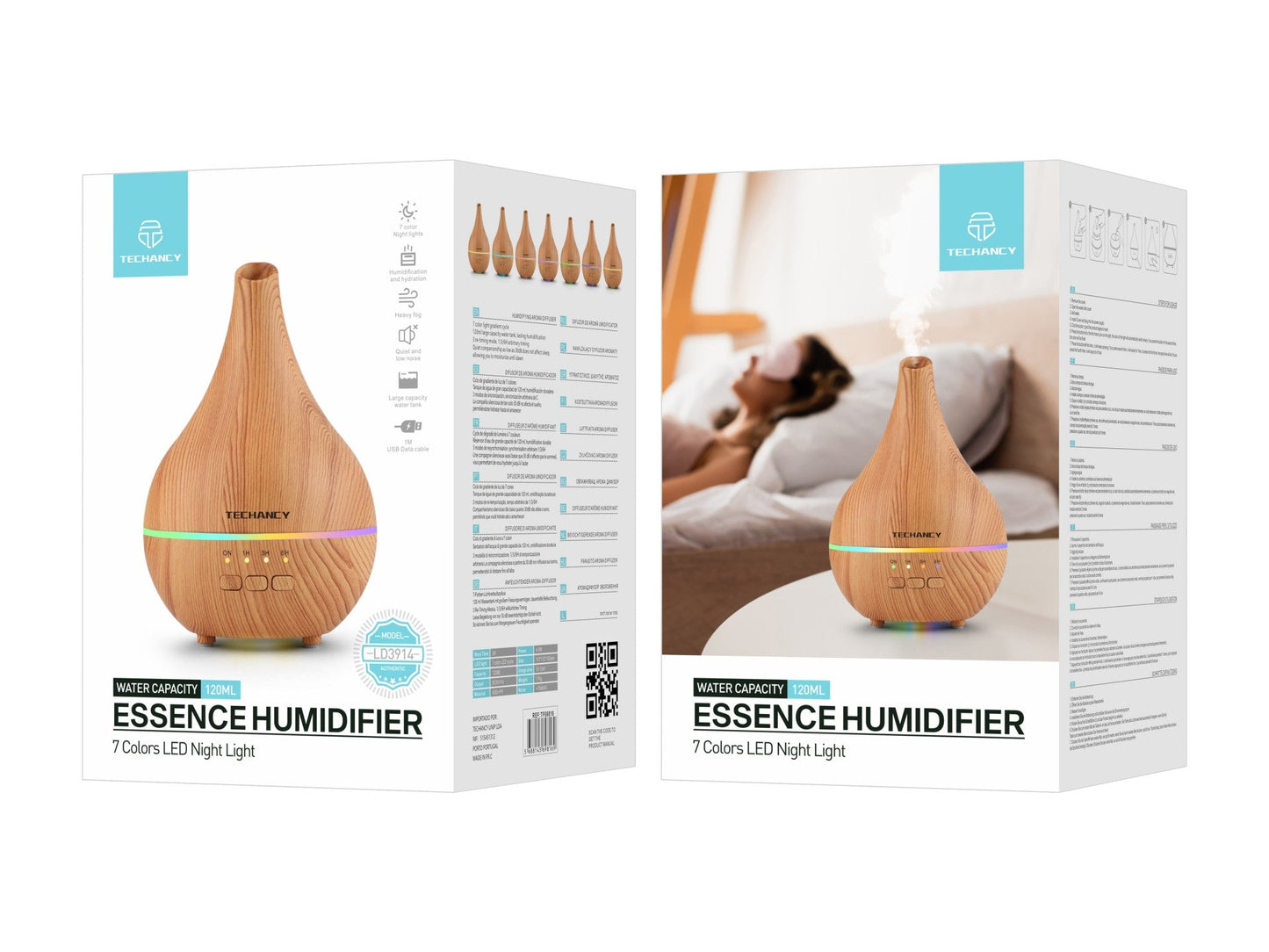 Difusor de aromaterapia Techancy, LD3914, com função humidificadora, acabamento em madeira