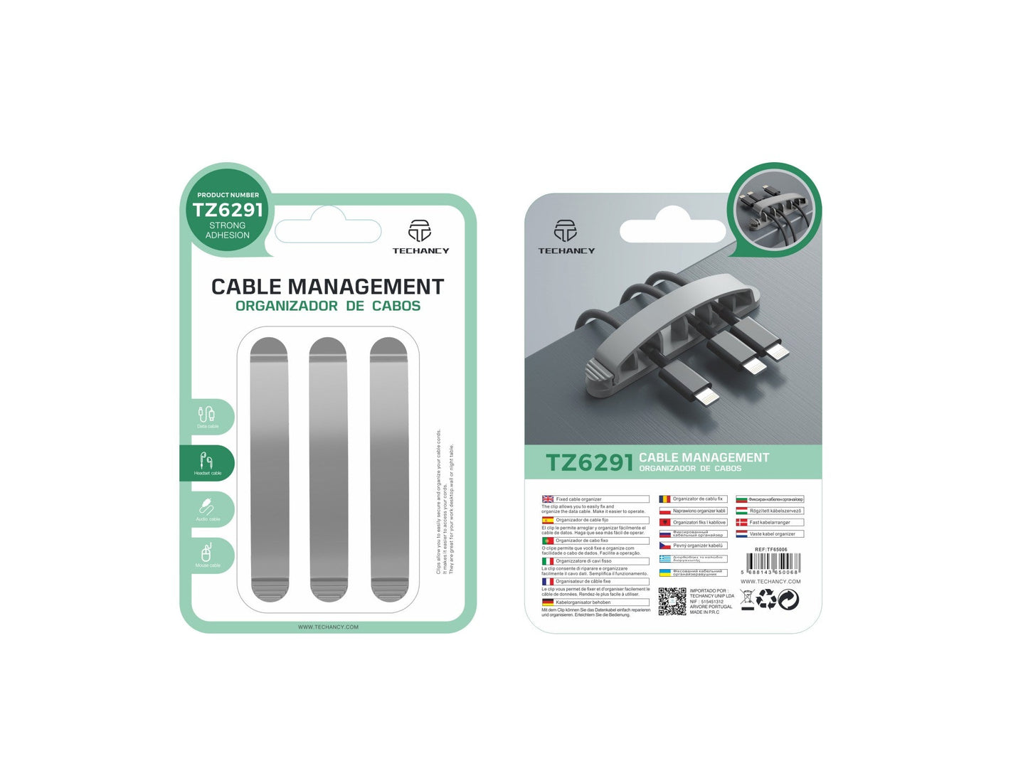Suporte para abraçadeiras Techancy, TZ6291, embalagem com 3 unidades, prático para abrir e fechar para guardar cabos, cinzento