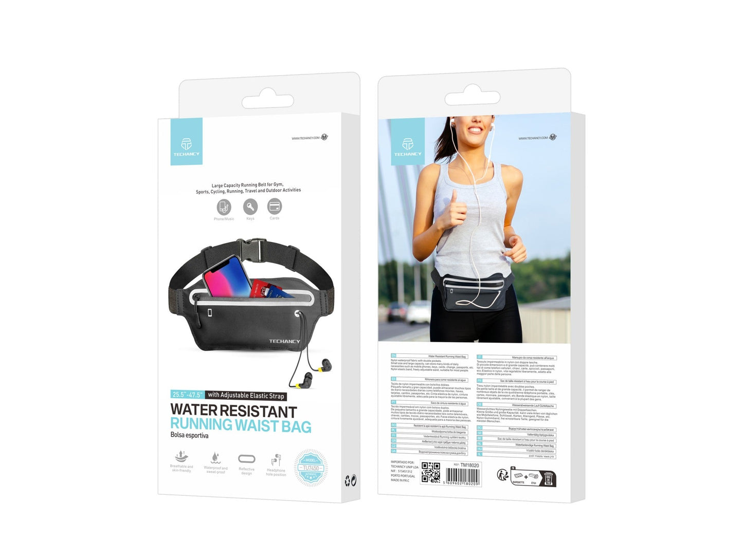 Techancy Sports Waist Pack TU7450, Cintura Elástica Ajustável, Bolsa Para Telemóvel De Grande Capacidade, Preto