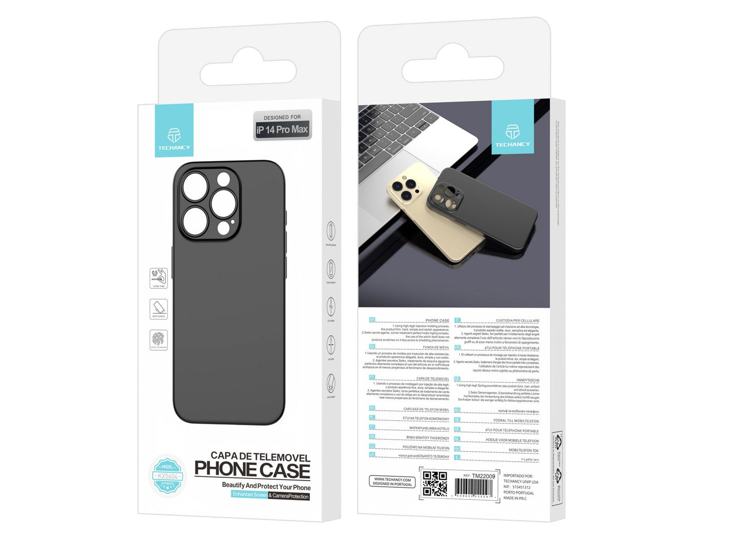 Techancy Capa Para Telemóvel Ultra Fina Preta KX5604, Compatível Com O Telemóvel Iphone 14 Pro Max, Material Pp De 0,5 Mm.