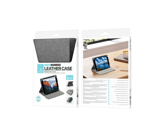Techancy Capa Tablet TN1610 Universal Para 10-11 Polegadas Couro Silicone Ajustavel Multiangulos Faixa Elastico Antiderrapante Cinza