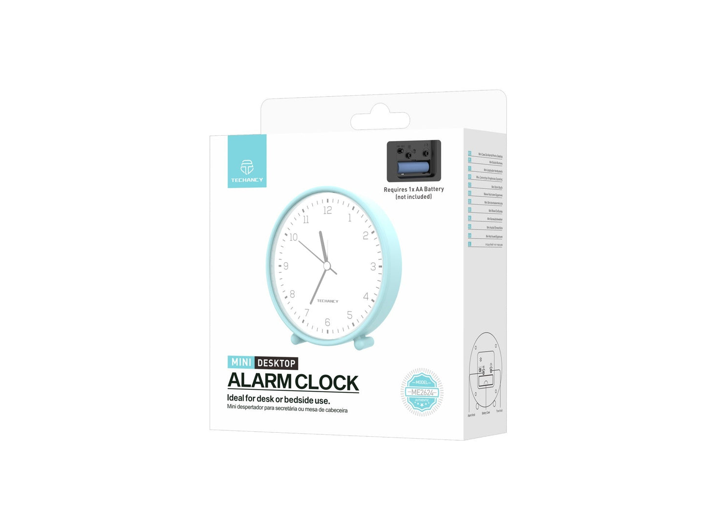 Techancy Mini despertador de mesa ME2624 silencioso números grandes espelho HD corpo ABS portátil para quarto e secretária cor azul