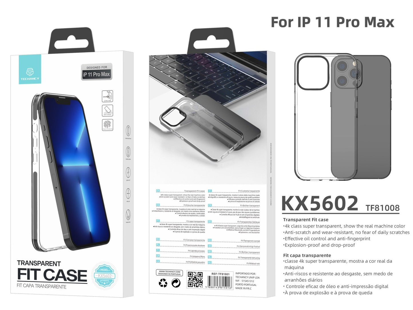 Capa transparente para telemóvel Techancy New Acrylic, KX5602, compatível com iPhone 11 Pro Max, transparente + Preto