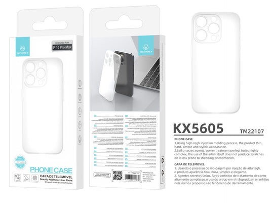 Techancy Capa Para Telemóvel Ultrafina Cor Transparente KX5605, Compatível Com O Telemóvel Iphone 15 Pro Max, Material Pp De 0,5 Mm.