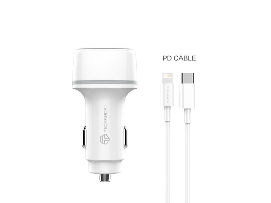Techancy Carregador De Automóvel 38w  TC6404, Carregamento Rápido Pd3.0+Qc3.0, Conjunto De Cabos Usb C-Lightning,